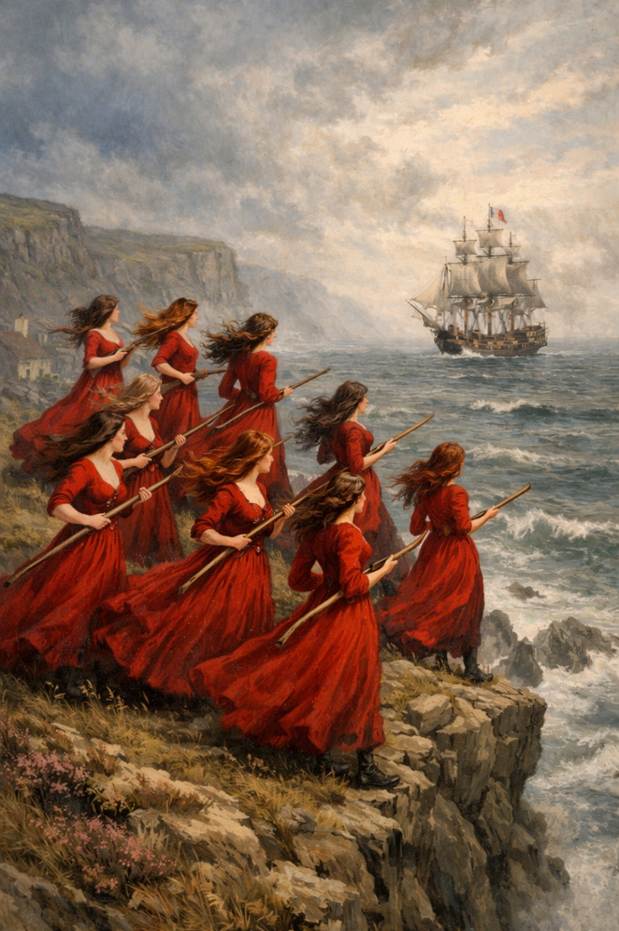 A painting of women in red dresses holding paddles

AI-generated content may be incorrect.